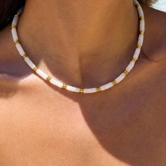 Handcrafted Natural White Crystal Stone Beaded Choker Necklace