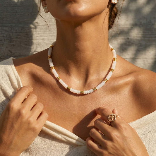 Handcrafted Natural White Crystal Stone Beaded Choker Necklace
