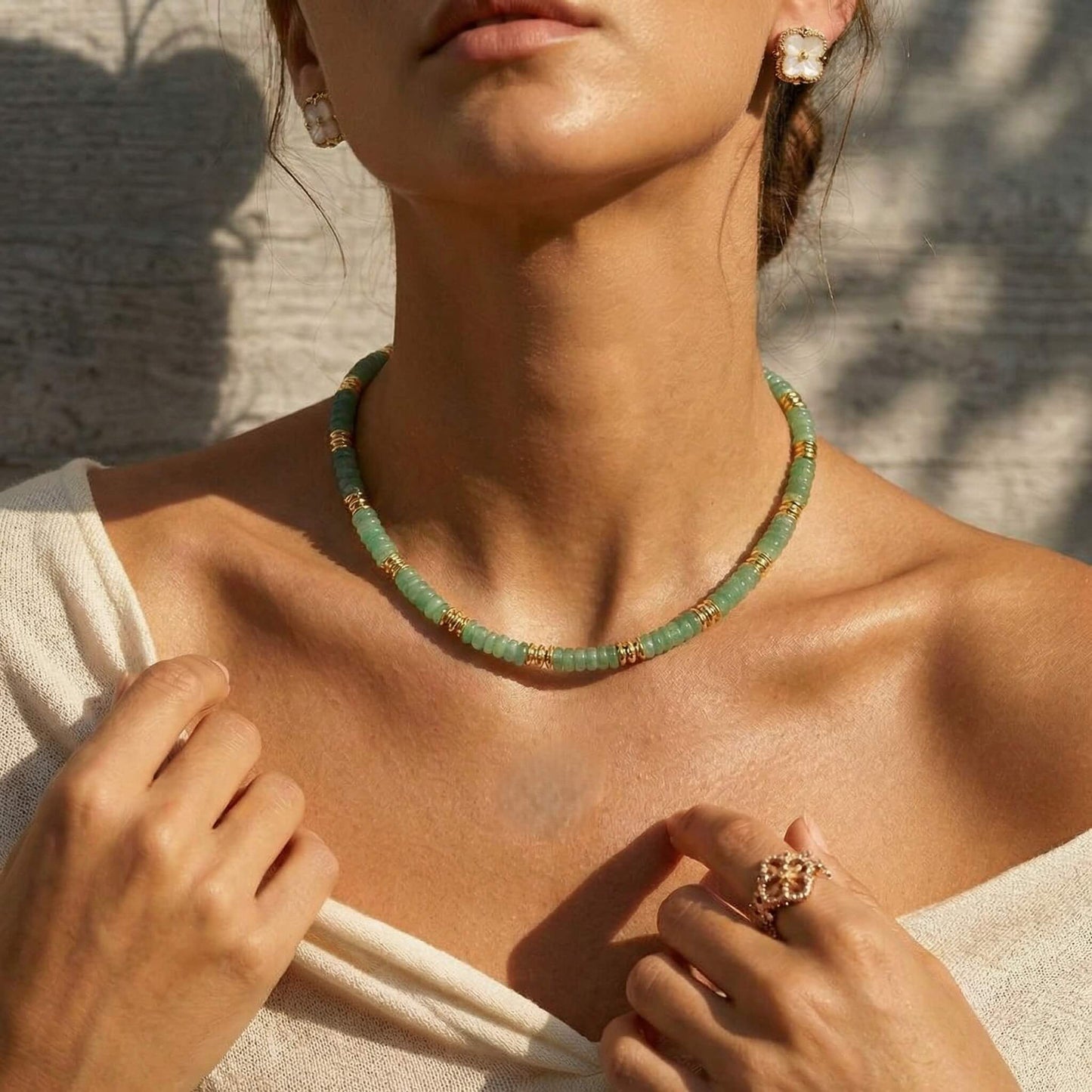 Handcrafted Natural Green Aventurine Beaded Choker Necklace