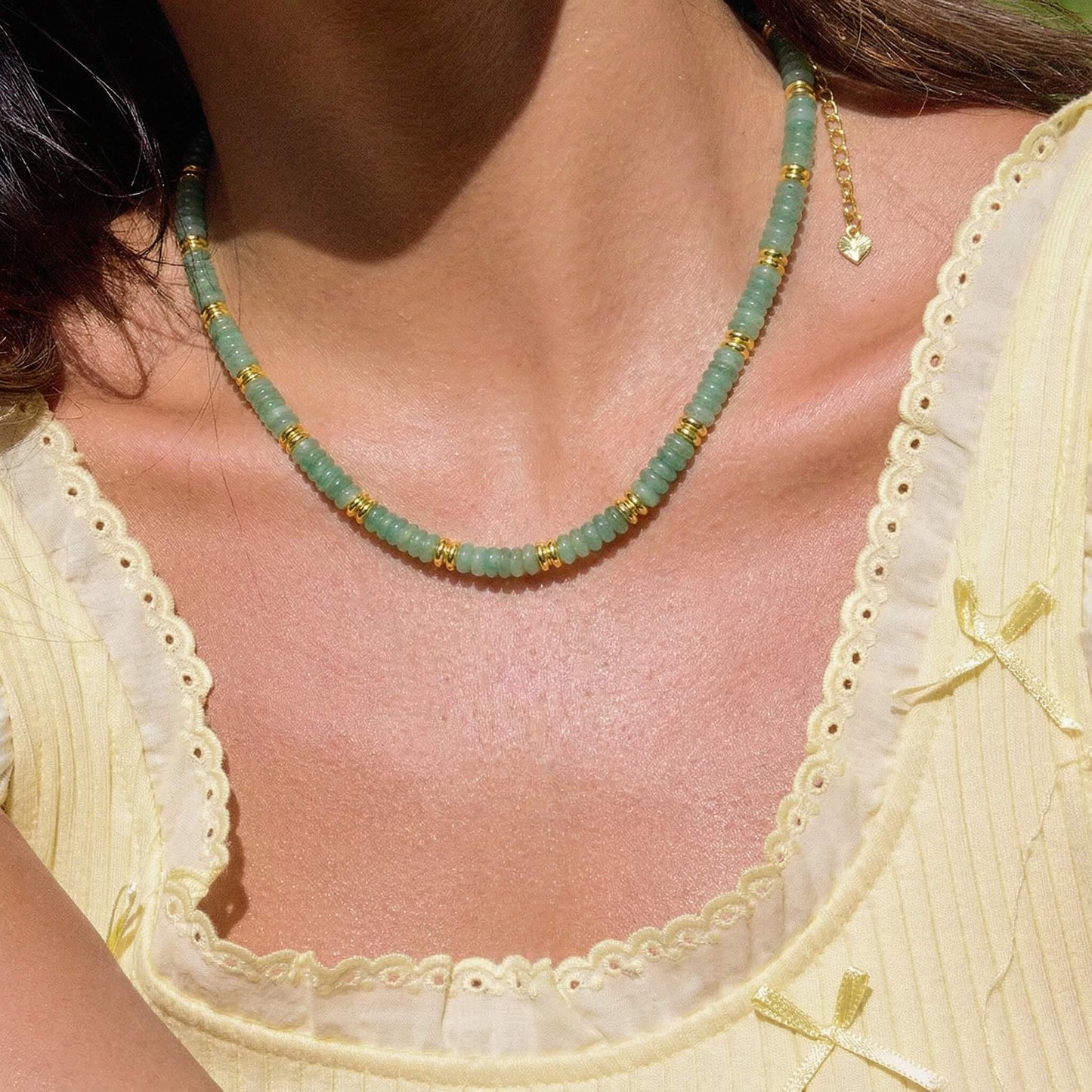 Handcrafted Natural Green Aventurine Beaded Choker Necklace