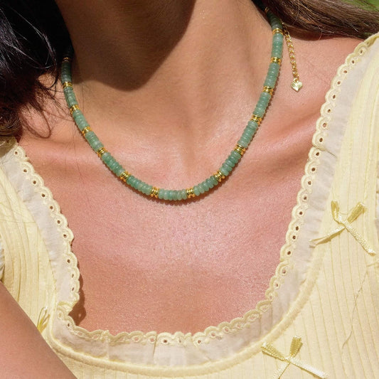 Handcrafted Natural Green Aventurine Beaded Choker Necklace