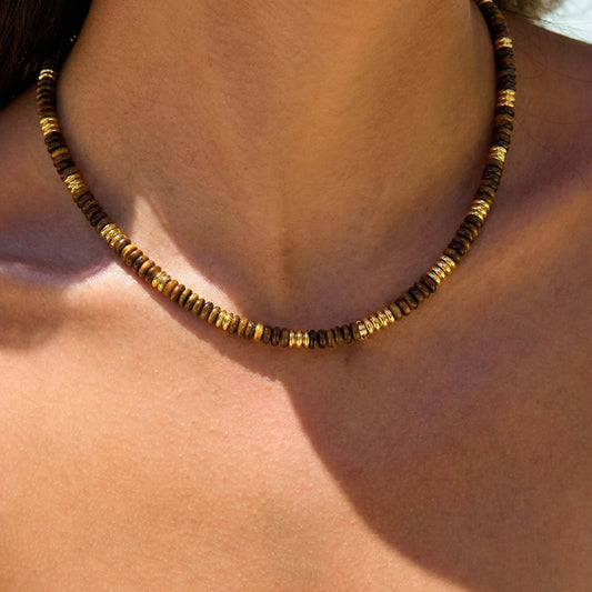 Handcrafted Natural Tiger Eye Stone Beaded Choker Necklace