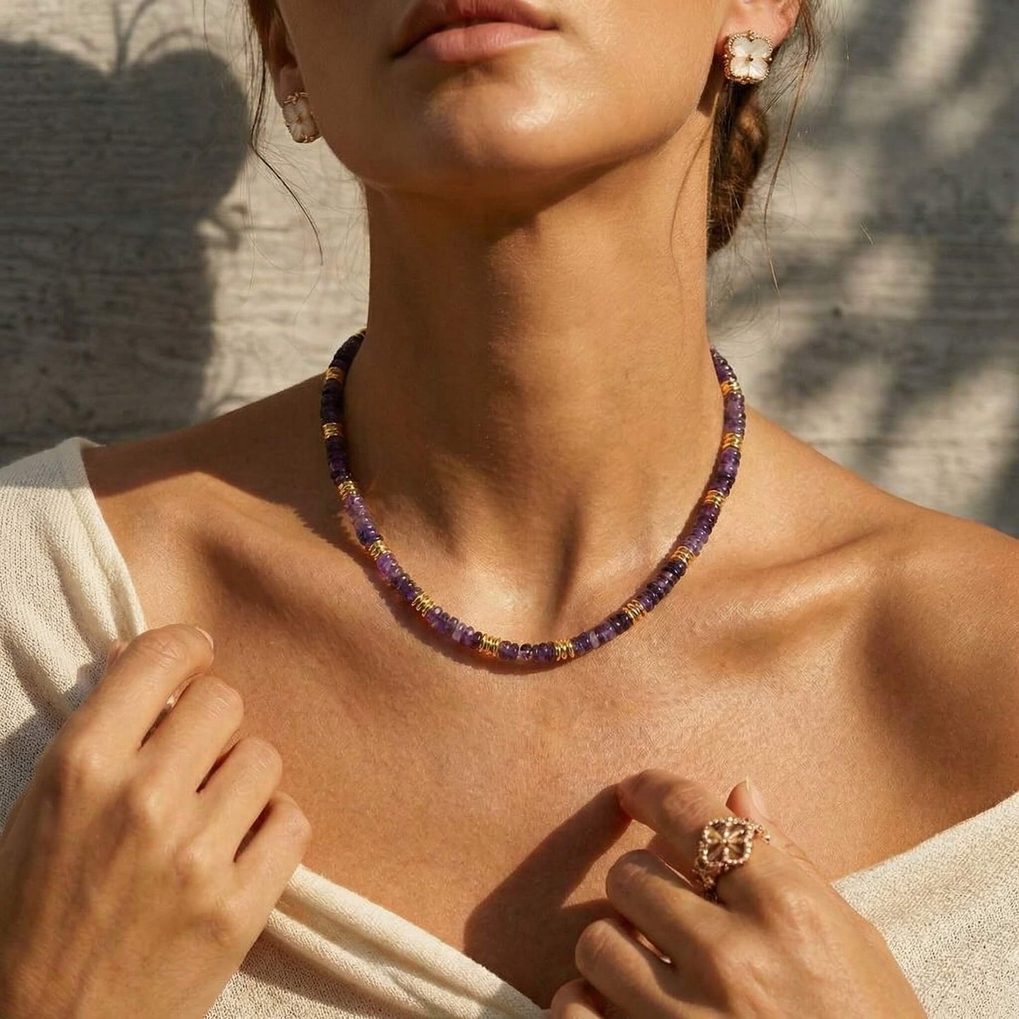 Handcrafted Natural Amethyst Beaded Choker Necklace
