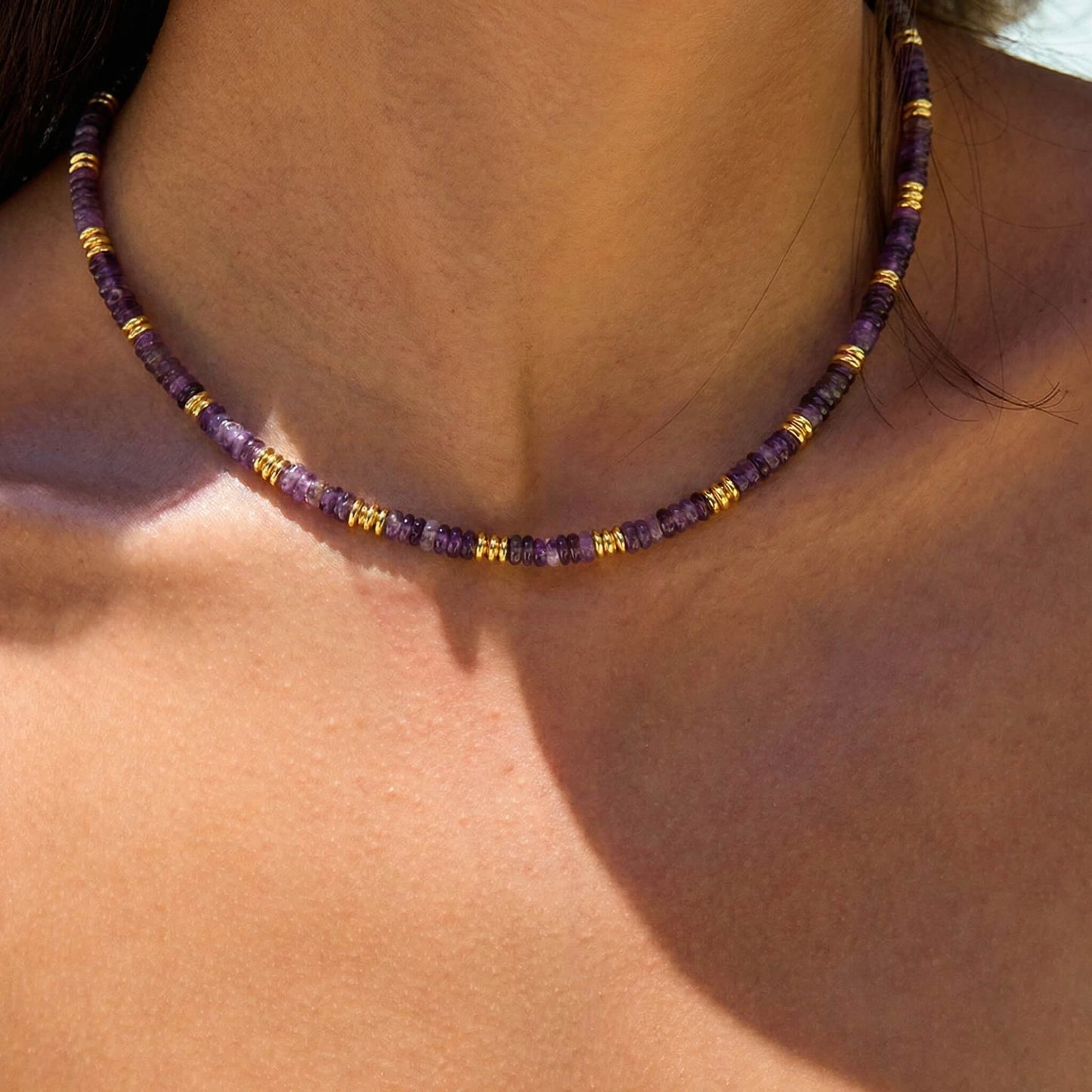 Handcrafted Natural Amethyst Beaded Choker Necklace