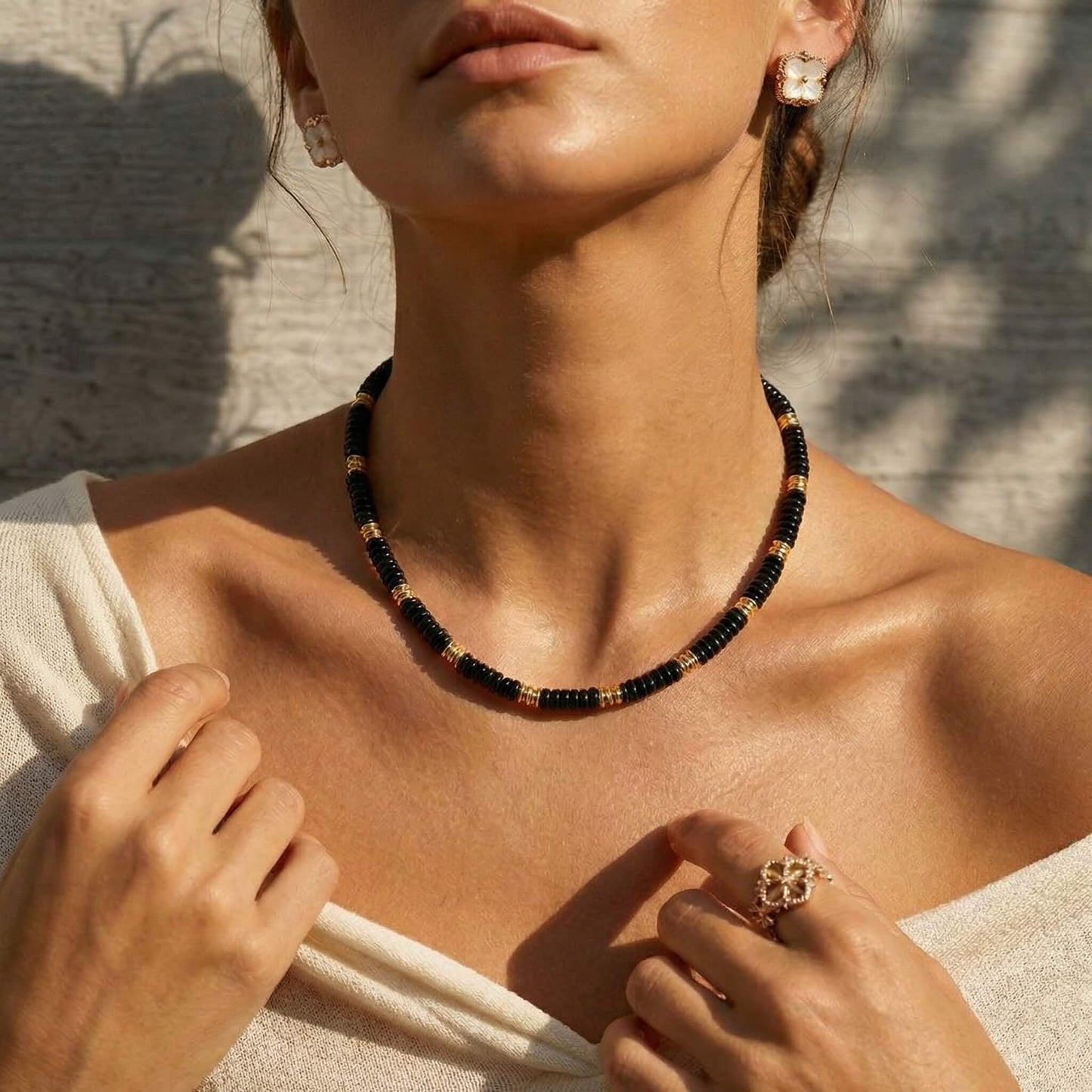 Handcrafted Natural Obsidian Beaded Choker Necklace