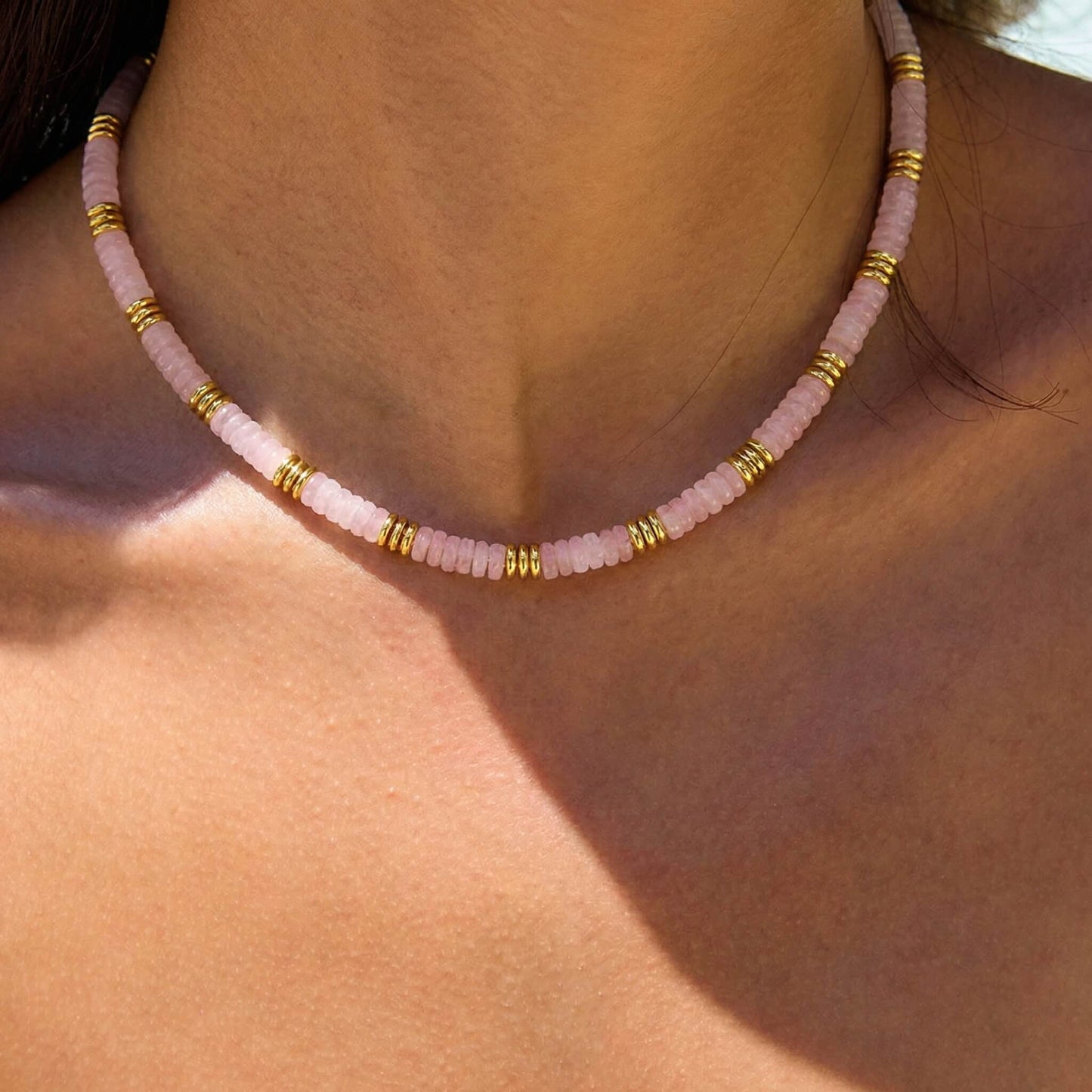 Handcrafted Natural Rose Quartz Beaded Choker Necklace