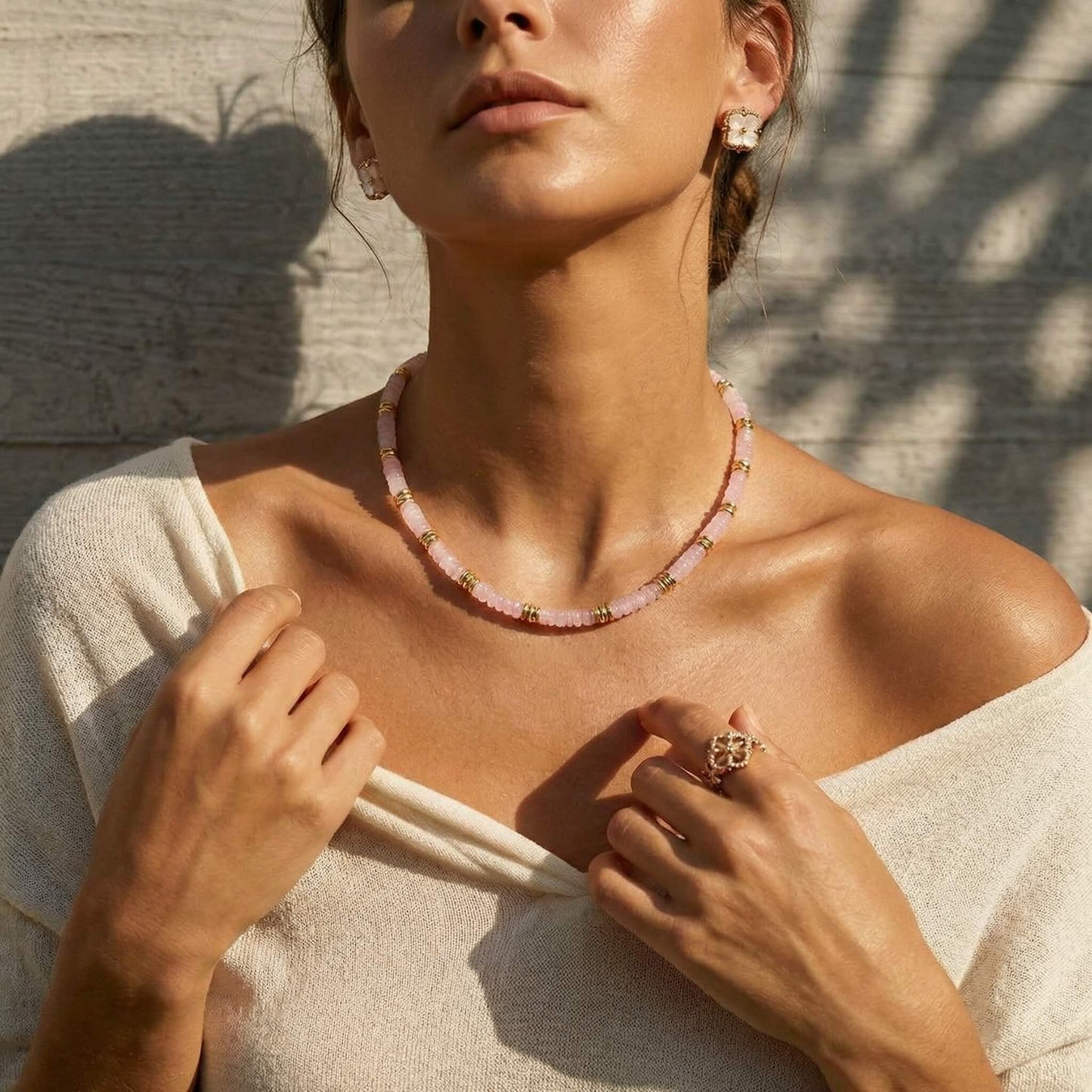 Handcrafted Natural Rose Quartz Beaded Choker Necklace