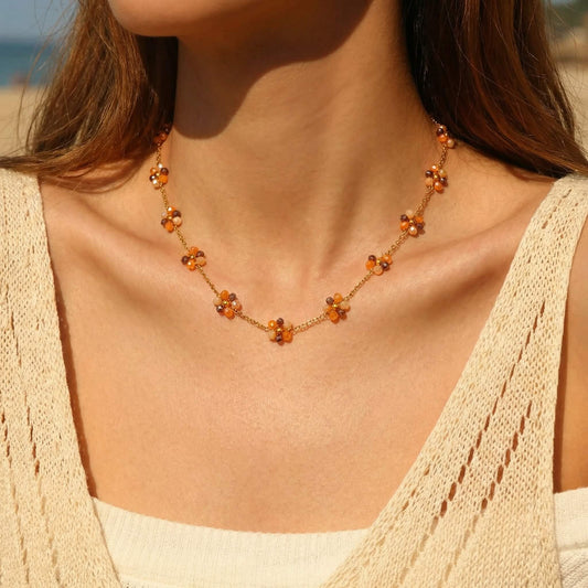 Glass Bead Daisy Choker Necklace
