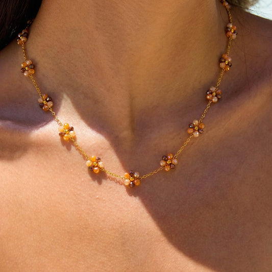 Glass Bead Daisy Choker Necklace