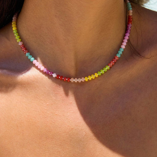 Natural Stone Rainbow Beaded Necklace