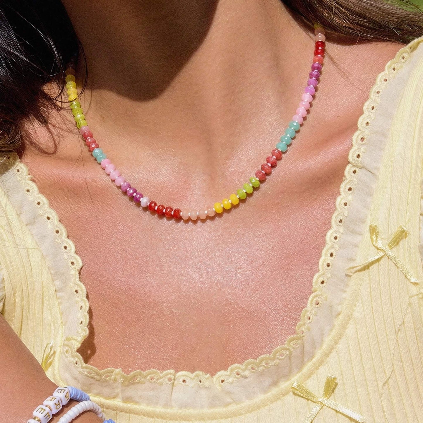 Natural Stone Rainbow Beaded Necklace