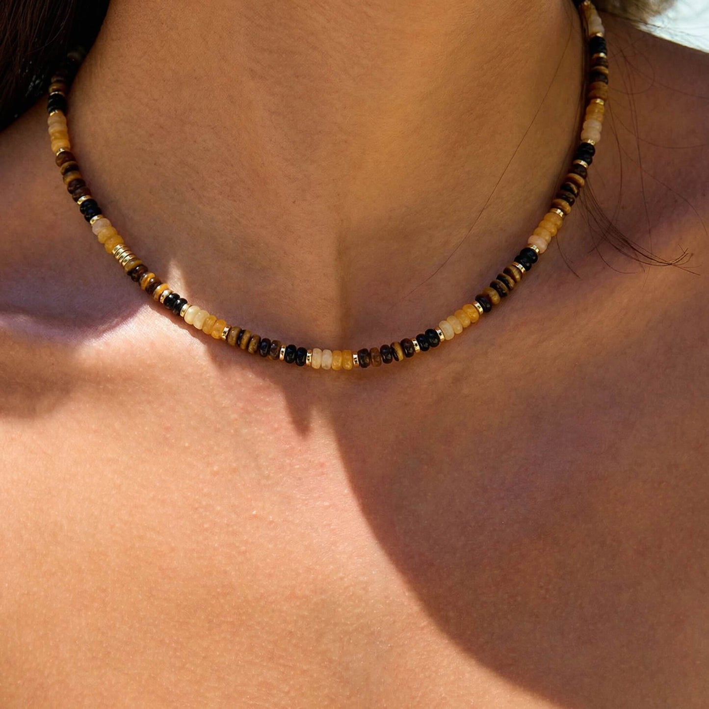 ‌Natural Stone Tiger  Eye Beaded Choker Necklace