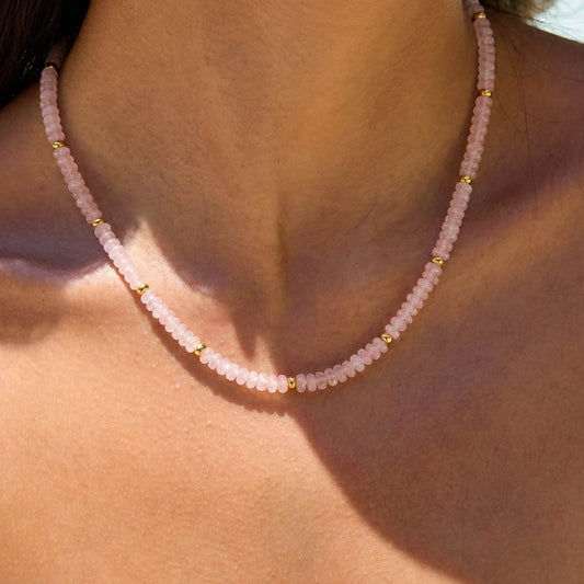 Pink Natural Stone Beaded Choker Necklace