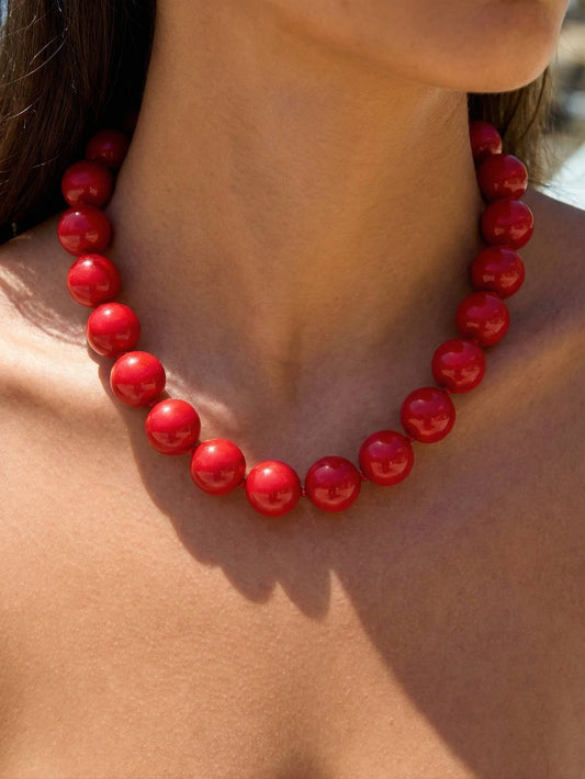 Chic Red Acrylic Bead Choker Necklace - Minimalist Summer Style