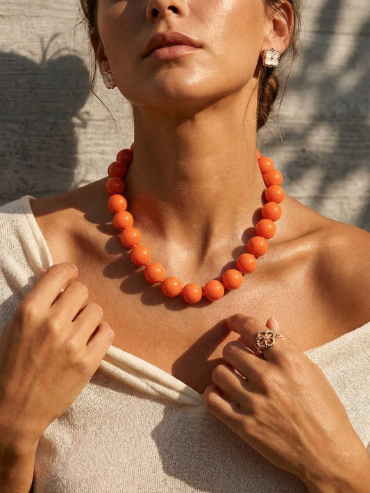Chic Orange Acrylic Bead Choker Necklace - Minimalist Summer Style