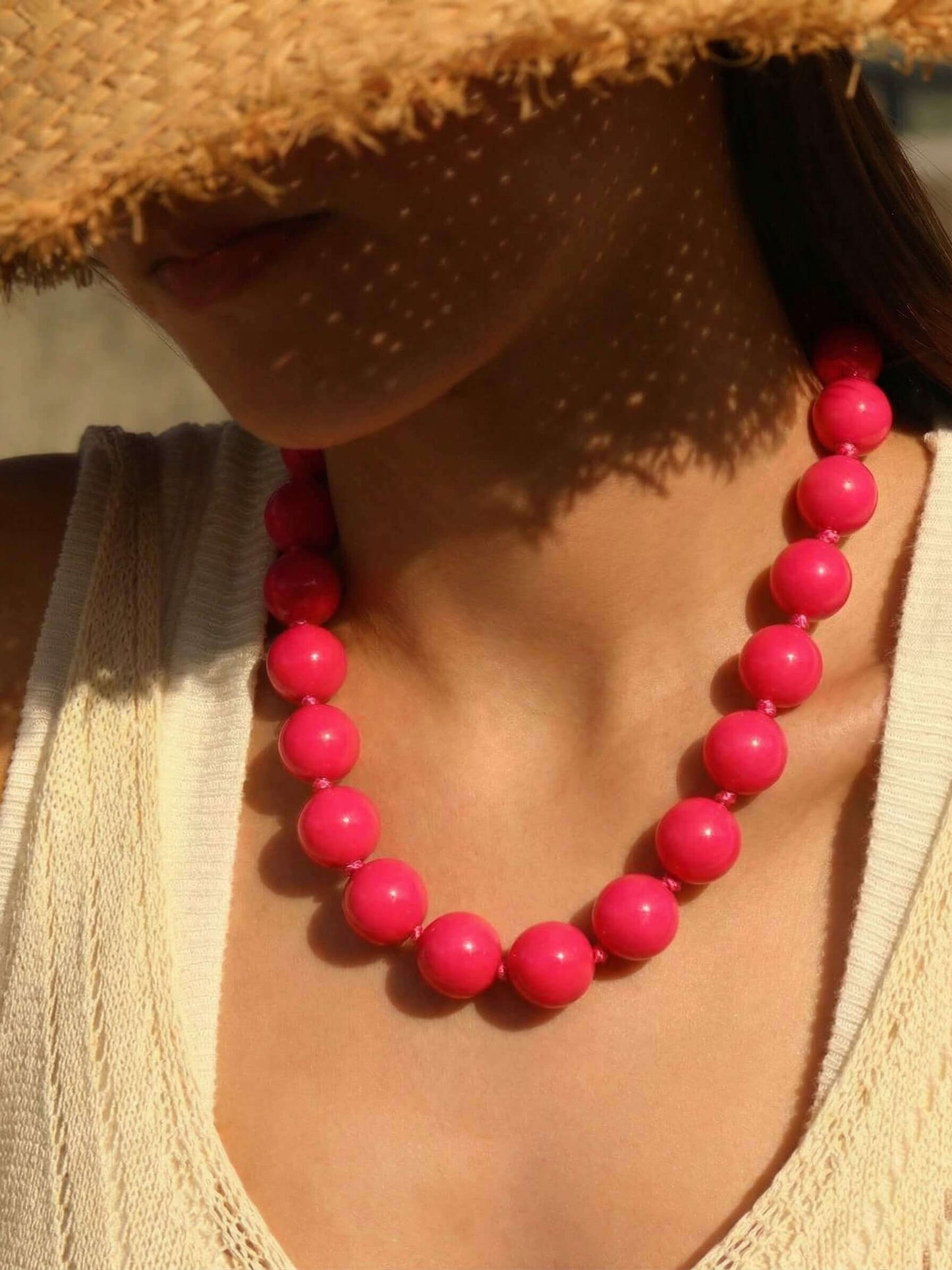 Chic Magenta Acrylic Bead choker Necklace