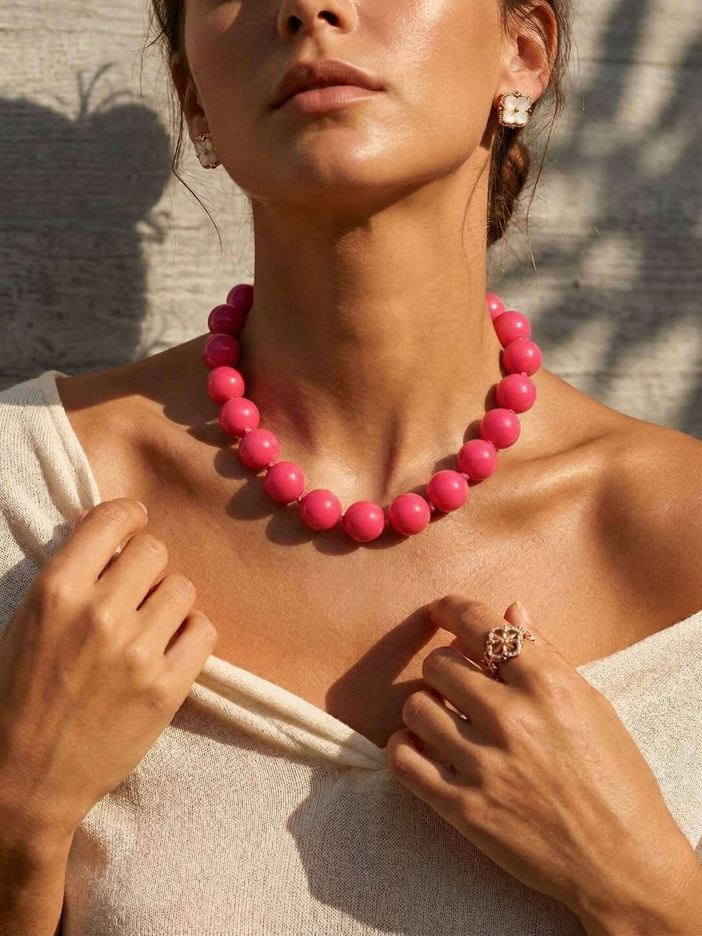 Chic Magenta Acrylic Bead choker Necklace