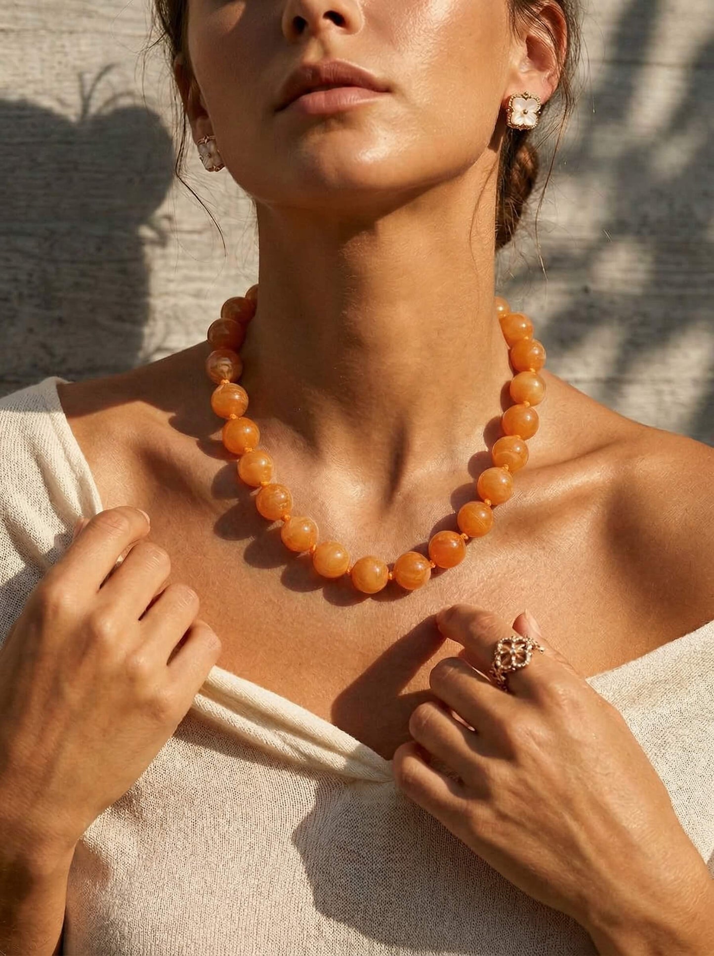 Chic Bohemian Acrylic Cloudy Orange Bead choker Necklace