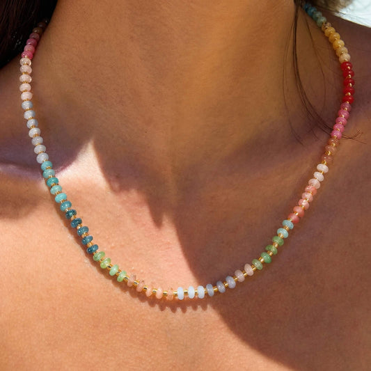 Vibrant Rainbow Natural Stone Beaded Choker Necklace