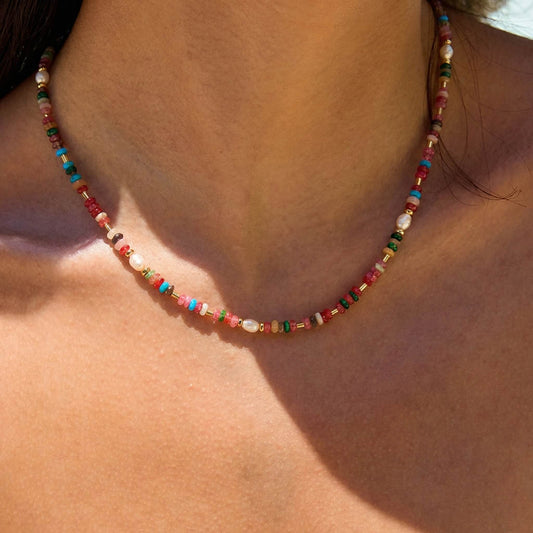 Colorful Natural Stone Beaded Choker Necklace