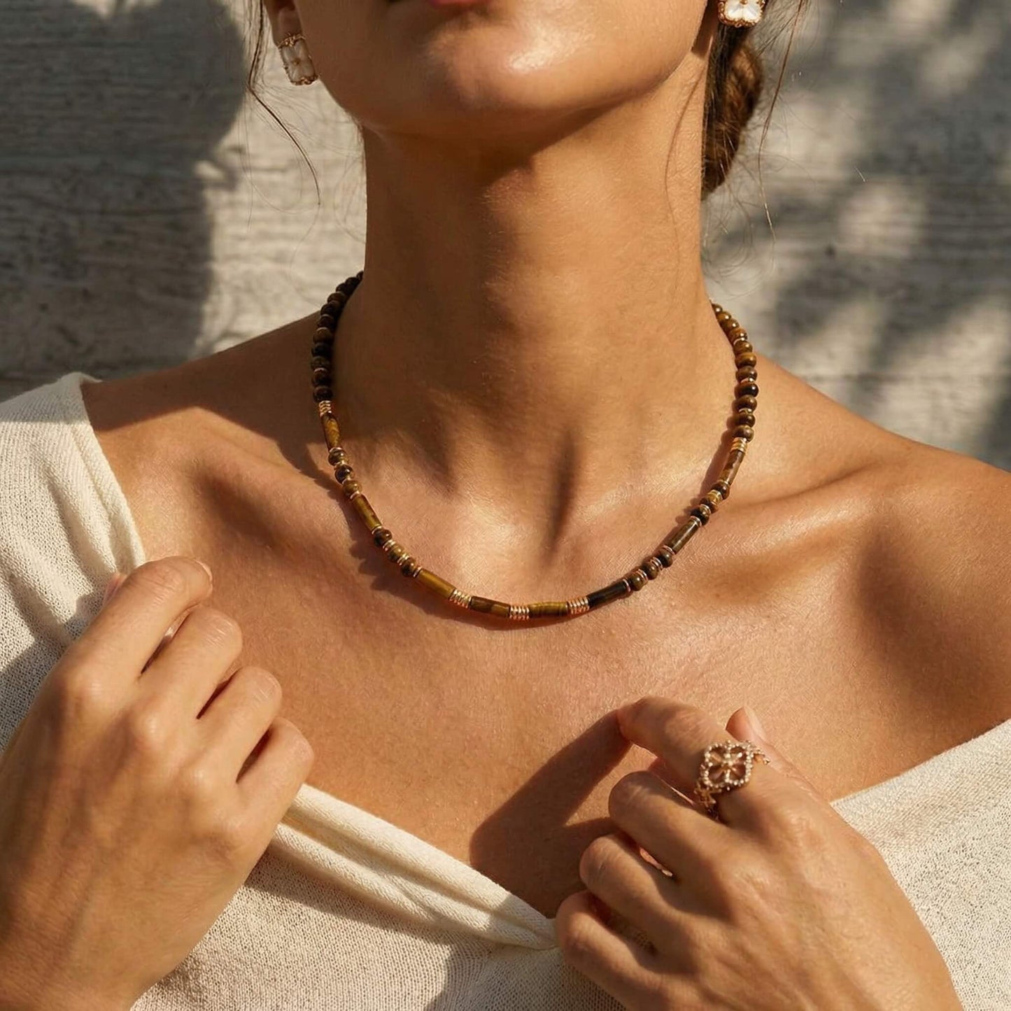 Natural Tiger's Eye Beaded Choker Necklace