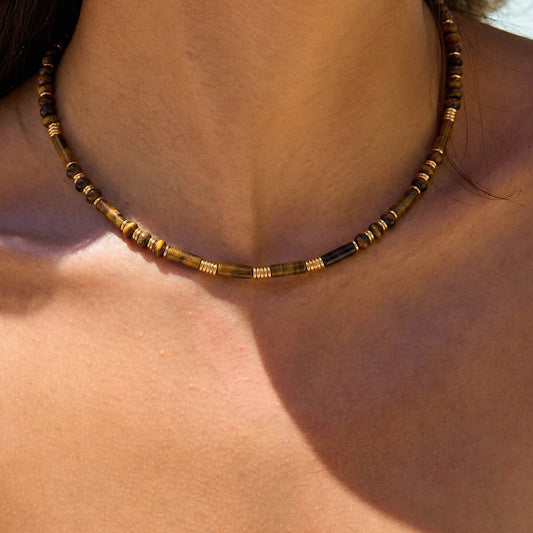 Natural Tiger's Eye Beaded Choker Necklace