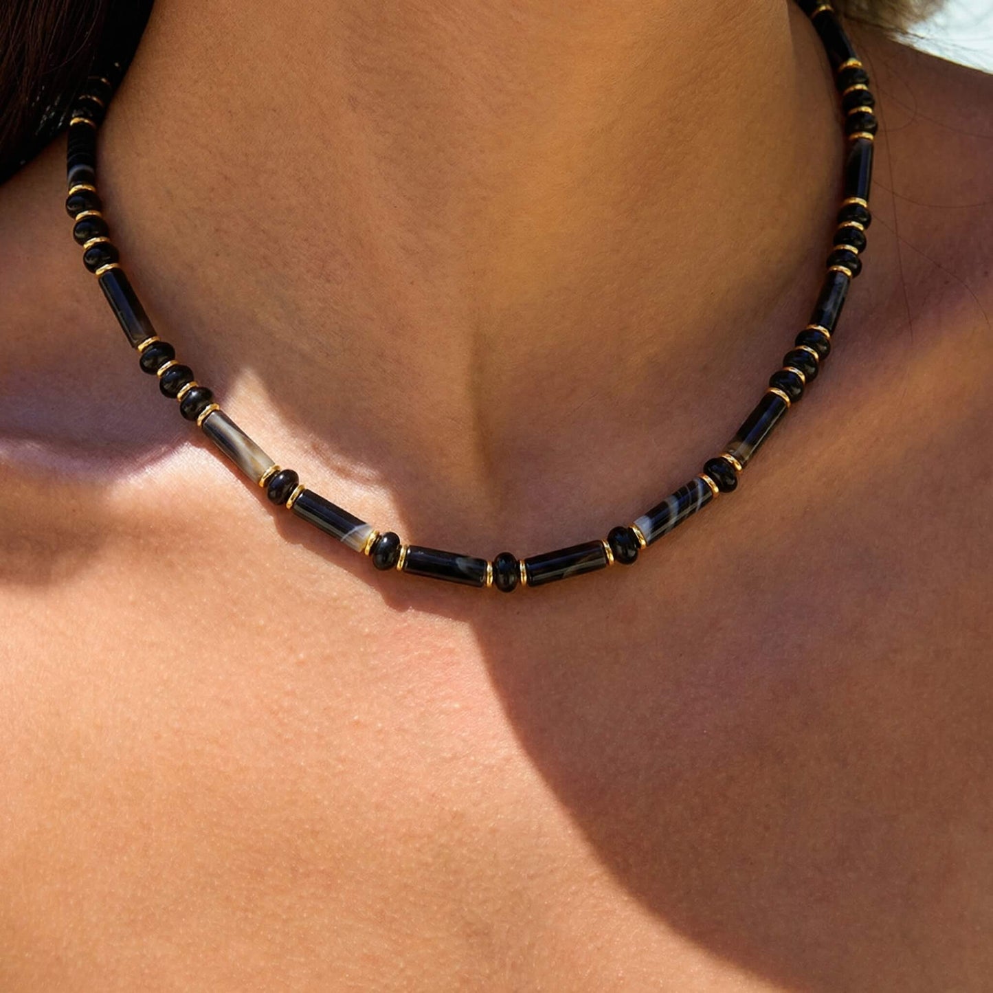 Elegant Natural Stone Beaded Choker Necklace