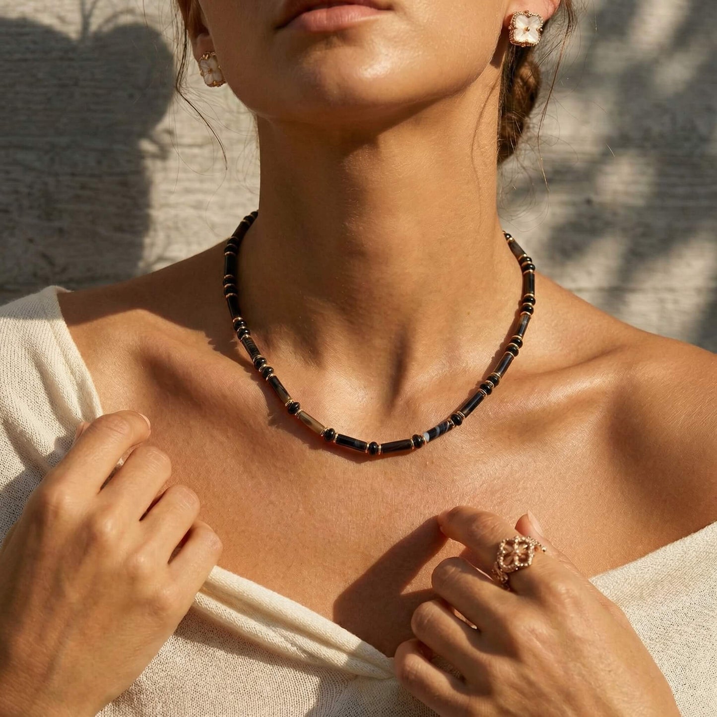 Elegant Natural Stone Beaded Choker Necklace