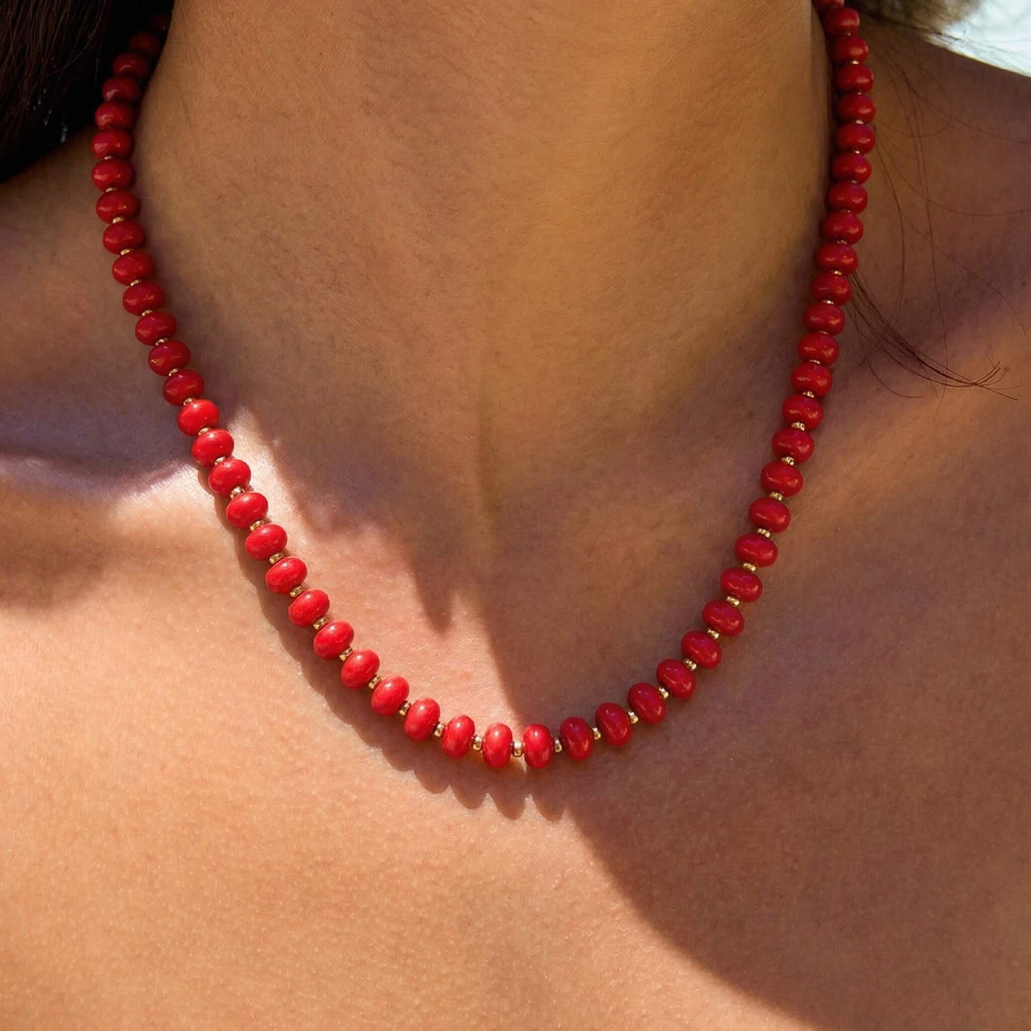 ‌Vibrant Red Agate Beaded Choker Necklace