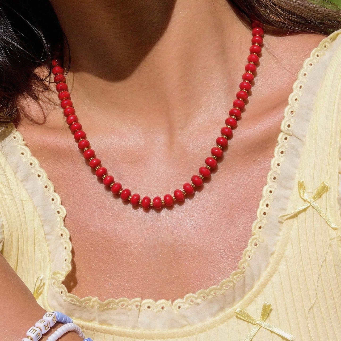 ‌Vibrant Red Agate Beaded Choker Necklace