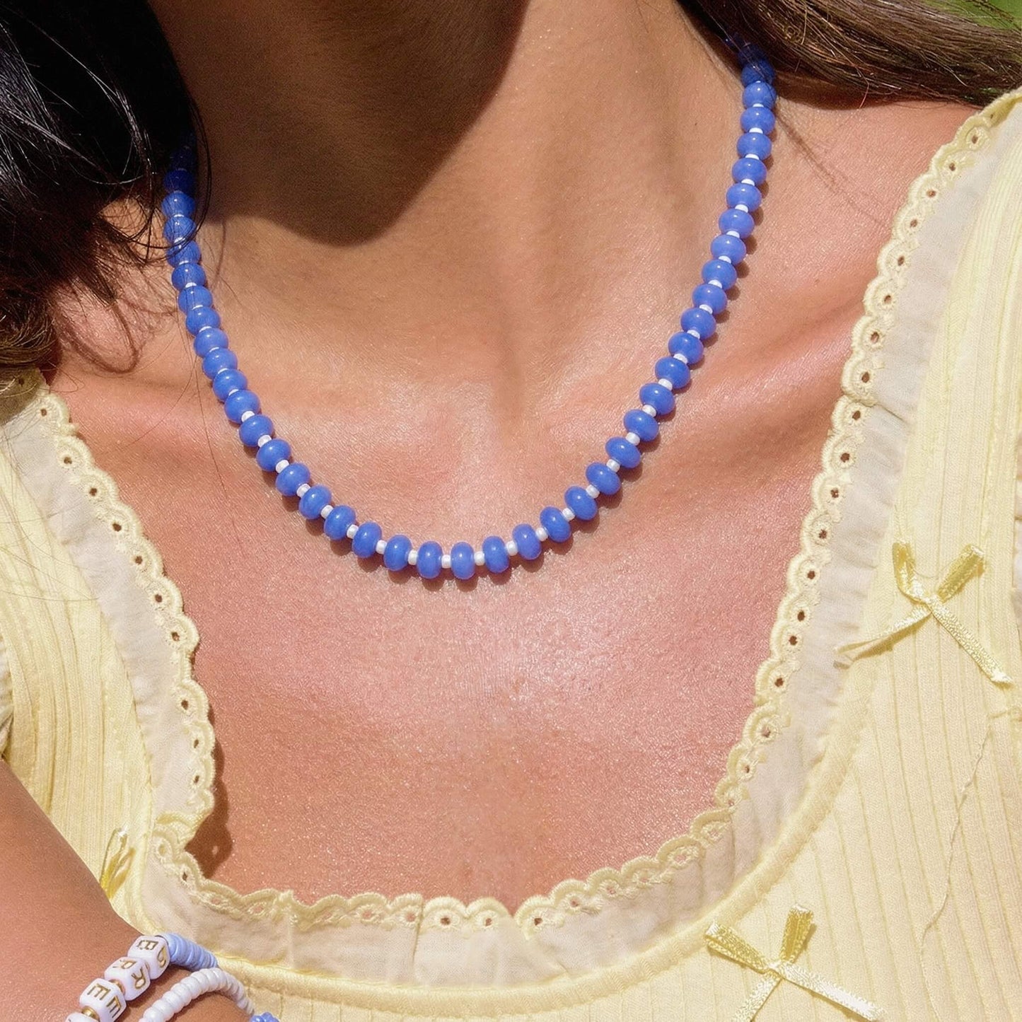 Serene Blue Agate Beaded Choker Necklace