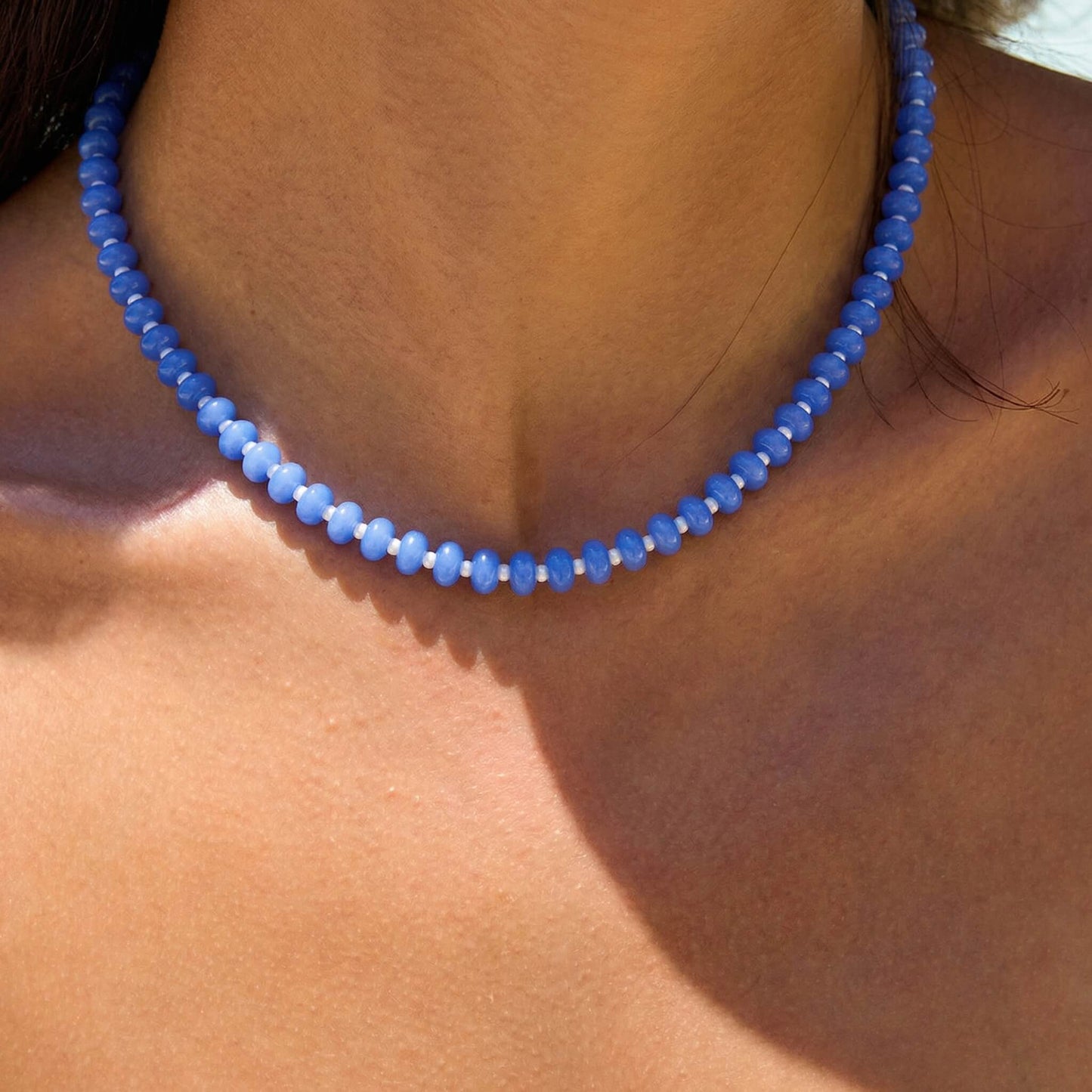 Serene Blue Agate Beaded Choker Necklace