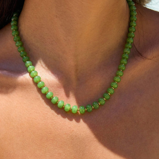 ‌Vibrant Green Agate Beaded Choker Necklace