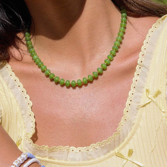 ‌Vibrant Green Agate Beaded Choker Necklace