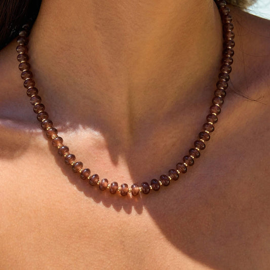Warm Brown Agate Beaded Choker Necklace