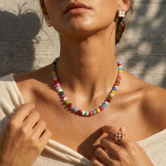 Vibrant Rainbow Agate Beaded Choker Necklace
