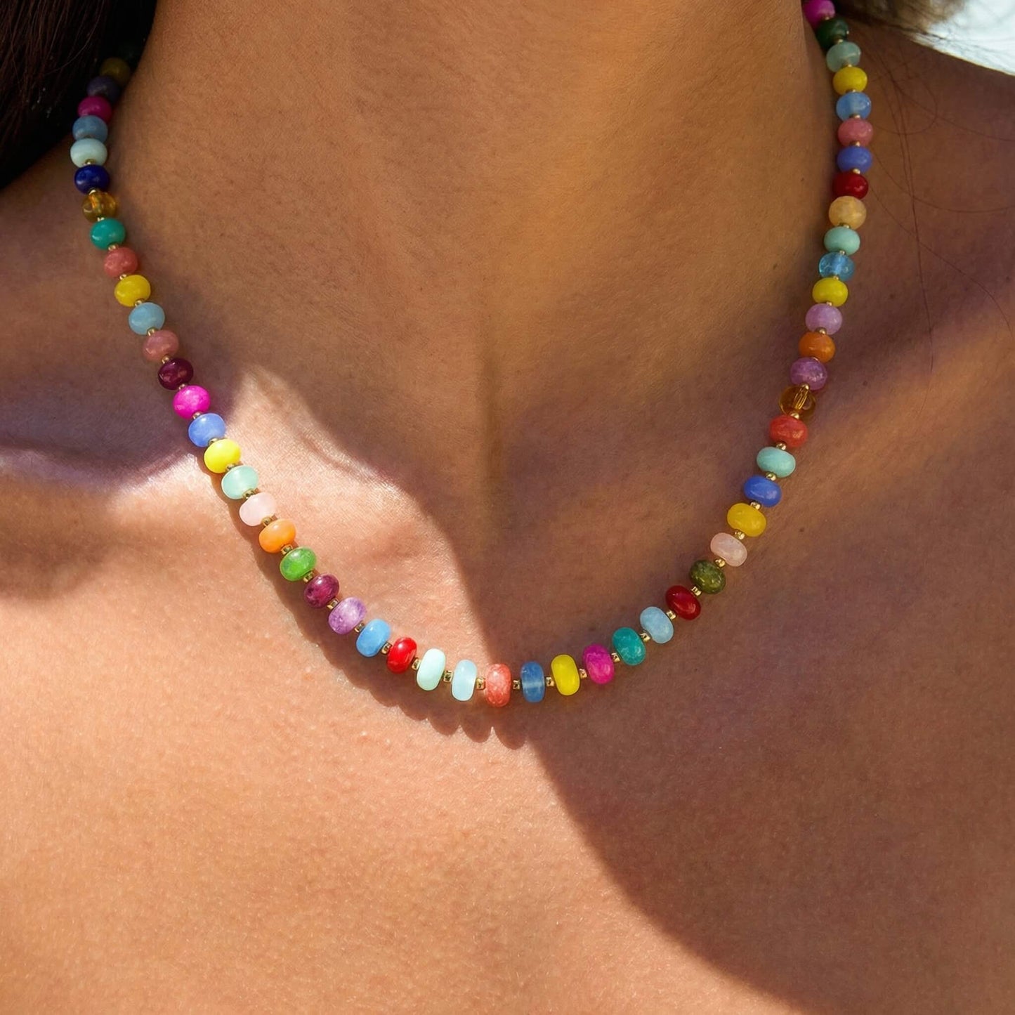 Vibrant Rainbow Agate Beaded Choker Necklace
