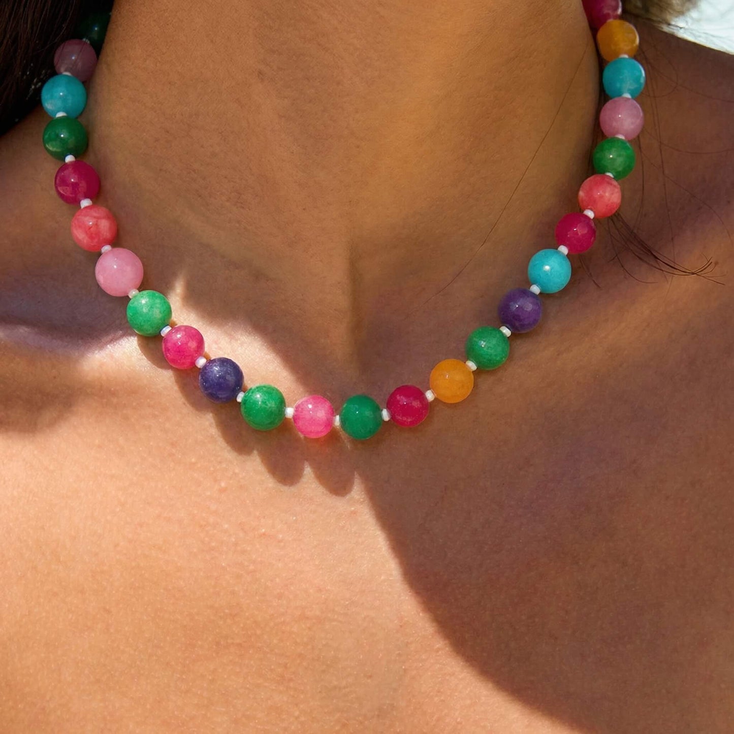 Summer Vibes Natural Stone Beaded Choker Necklace