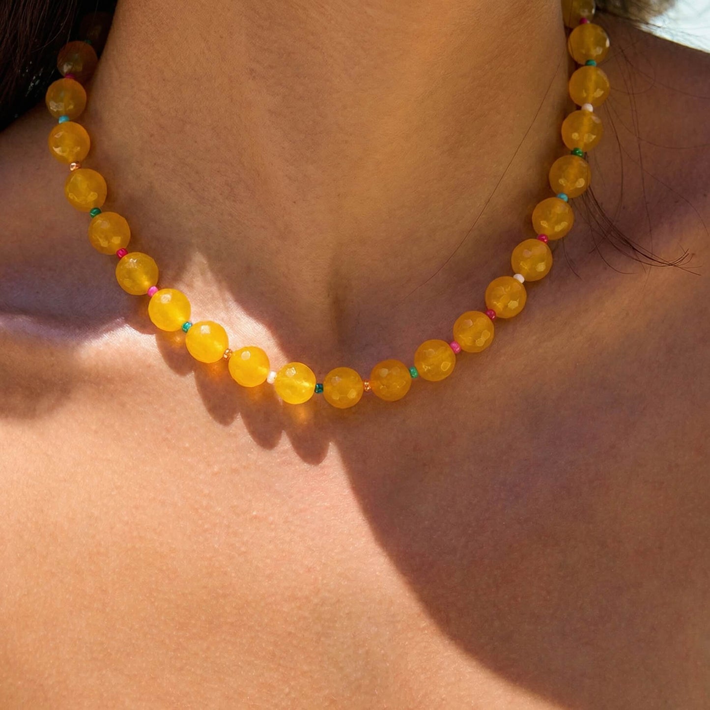 Yellow Natural Stone Beaded Choker Necklace