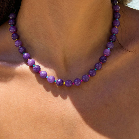 Elegant Purple Natural Stone Beaded Choker Necklace
