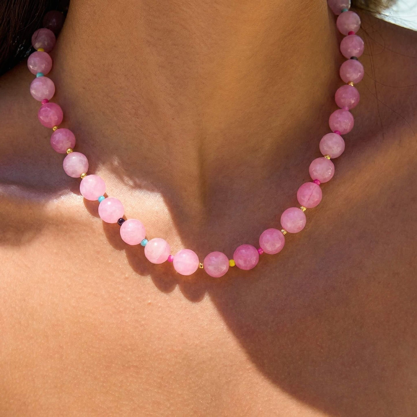 Elegant Pink Natural Stone Beaded Choker Necklace