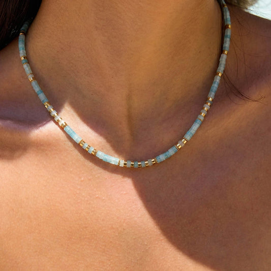 Handcrafted Aquamarine Beaded Choker Necklace